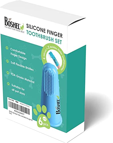 BOSHEL 8 Pc Finger Toothbrush for Dogs - Dog Toothbrush Kit Includes 6 Silicone Bristle + 2 Nylon Bristle Dog Finger Toothbrushes - Cat Toothbrush for Small & Large Pet - Dog Tooth Brush Oral Care Kit