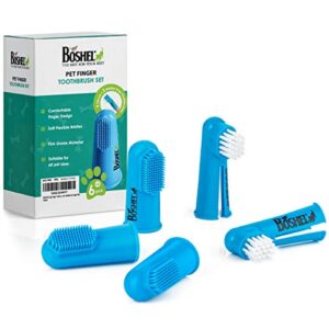 boshel 8 pc finger toothbrush for dogs - dog toothbrush kit includes 6 silicone bristle + 2 nylon bristle dog finger toothbrushes - cat toothbrush for small & large pet - dog tooth brush oral care kit