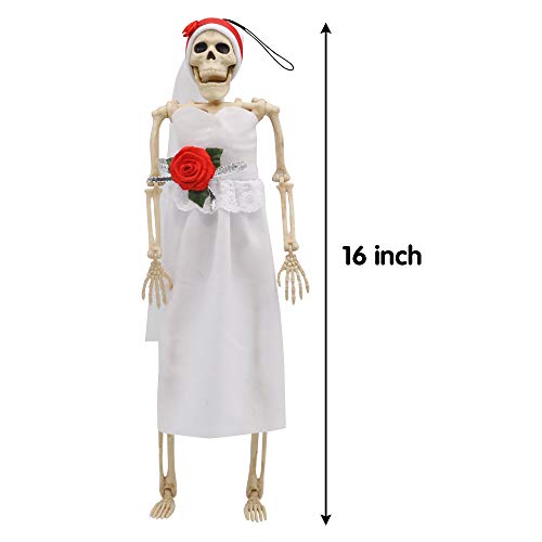JOYIN 2PCS 16" Scary Halloween Skeletons Decorations Full Body with Poseable Bride and Groom Ornament for Haunted House Décor, Home, Party, Graveyard