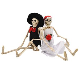 JOYIN 2PCS 16" Scary Halloween Skeletons Decorations Full Body with Poseable Bride and Groom Ornament for Haunted House Décor, Home, Party, Graveyard