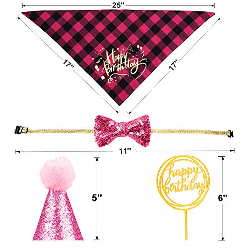 Neo LOONS Dog Birthday Bandana Set, Cute Dog Bow Tie Scarf Crown Hat Happy Birthday Banner for Dogs Birthday Party Supplies Decorations for Small Medium Pet Dog Puppy(Pink)