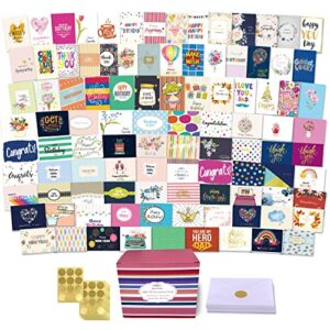 100 all occasion cards greeting cards assortment box with envelopes,5 x 7 inch assorted greeting cards with greeting inside.greeting cards assortment for birthday,thank you,sympathy,baby,wedding and more.premium greeting card organizer box with sticker an
