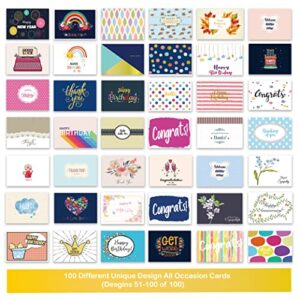 100 All Occasion Cards Greeting Cards Assortment Box With Envelopes,5 X 7 Inch Assorted Greeting Cards With Greeting Inside.Greeting Cards Assortment For Birthday,Thank You,Sympathy,Baby,Wedding And More.Premium Greeting Card Organizer Box With Sticker An