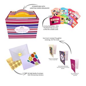 100 All Occasion Cards Greeting Cards Assortment Box With Envelopes,5 X 7 Inch Assorted Greeting Cards With Greeting Inside.Greeting Cards Assortment For Birthday,Thank You,Sympathy,Baby,Wedding And More.Premium Greeting Card Organizer Box With Sticker An