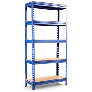 tangkula 5-tier storage shelves, heavy duty steel frame muscle rack 60in garage shelf with adjustable shelves, boltless shelving unit for free combination, metal utility shelves (1, navy blue)