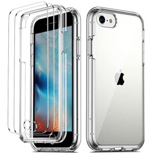 coolqo compatible for iphone 8 /iphone 7 /iphone 6s/6 case, with [2 x tempered glass screen protector] clear 360 full body coverage hard pc+soft silicone tpu 3in1 shockproof phone protective cover