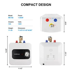 Camplux Mini Tank Electric Water Heater 1.3 Gallons Hot Water Heaters 120V, Under Sink Water Heater with Cord Plug 1.44kW