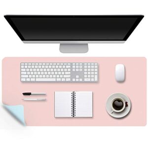 gothicbirde desk mouse pad, waterproof large leather desk pad , anti-slip & dual-sided & easy clean desk writing mat for office/home (31.5" x 15.7" pink/light blue)