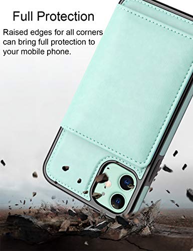 LakiBeibi Case for iPhone 11 Case with Card Holders, Dual Layer Lightweight Slim Leather iPhone 11 Wallet Case Flip Folio Magnetic Lock Protective Case for Apple iPhone 11 6.1 Inch (2019), Mint