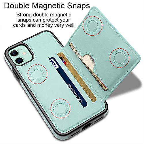 LakiBeibi Case for iPhone 11 Case with Card Holders, Dual Layer Lightweight Slim Leather iPhone 11 Wallet Case Flip Folio Magnetic Lock Protective Case for Apple iPhone 11 6.1 Inch (2019), Mint