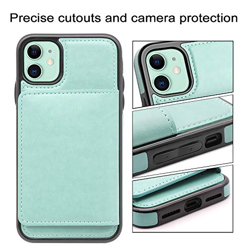 LakiBeibi Case for iPhone 11 Case with Card Holders, Dual Layer Lightweight Slim Leather iPhone 11 Wallet Case Flip Folio Magnetic Lock Protective Case for Apple iPhone 11 6.1 Inch (2019), Mint