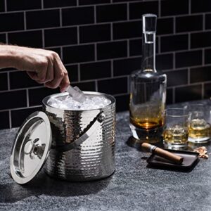 Hammered Ice Bucket - Ice Bucket with Tongs - Insulated Ice Bucket with Lid - Double Wall Ice Bucket 3 Quarts - By Colleta Home