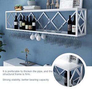 Wine Rack Bar Unit Floating Shelves Wall-Mounted Inverted Wine Glass Rack Multifunctional Iron Bottle Holder Simple Hanging Goblet Rack with Partitions