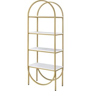 acme furniture lightmane bookshelf, white high gloss & gold