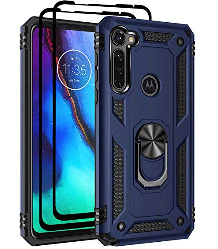 Leychan Compatible with Moto G Stylus 2020 case, Moto G Pro case, Military Grade Rugged Anti-Scratch Heavy Duty Shockproof 360°Rotating Ring Kickstand Case Cover Fit for Magnetic Car Mount (Navy)