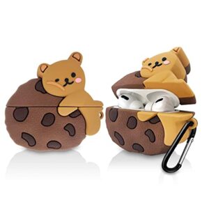 Cookie Bear Airpods Pro Case, 3D Cute Cartoon Character Protective Soft Silicone Air Pods Pro Cover with Keychain, Apple Airpods Pro Kawaii Animal Food Skin Accessories Gift for Girls Boys Kids Teens