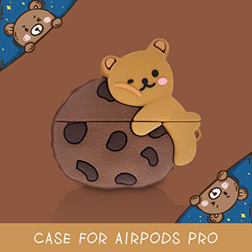 Cookie Bear Airpods Pro Case, 3D Cute Cartoon Character Protective Soft Silicone Air Pods Pro Cover with Keychain, Apple Airpods Pro Kawaii Animal Food Skin Accessories Gift for Girls Boys Kids Teens