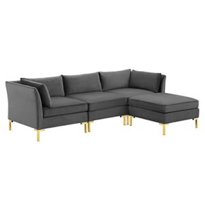 modway ardent 4-piece performance velvet sectional sofa, gray