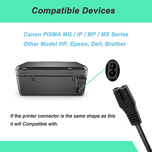 2 Prong AC Power Cord Compatible with Canon PIXMA MG/IP/MP/MX Series Printers and Many Other Model Printers HP, Epson, Dell, Brother