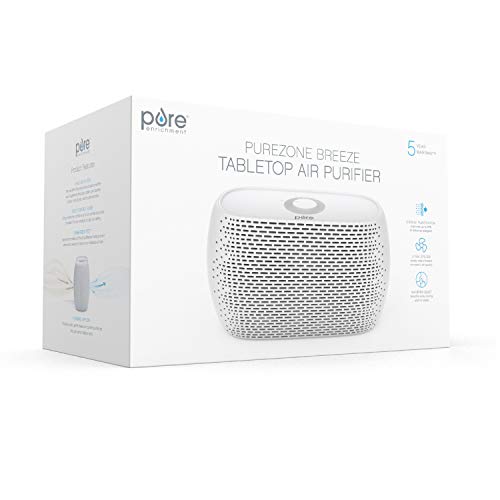 Pure Enrichment® PureZone™ Breeze Tabletop 2-in-1 Air Purifier - True HEPA Filter Cleans Air, Helps Alleviate Allergies, Removes Pet Hair, & Smoke - Ideal for Home, Bedroom, & Office Desktop Surfaces