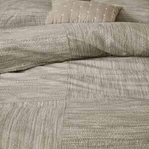 Madison Park Walter Comforter-Luxe Seersucker Print Design All Season Down Alternative Bedding, Matching Shams, Bedskirt, Decorative Pillows, Queen (90 in x 90 in), Taupe