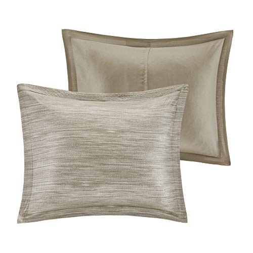 Madison Park Walter Comforter-Luxe Seersucker Print Design All Season Down Alternative Bedding, Matching Shams, Bedskirt, Decorative Pillows, Queen (90 in x 90 in), Taupe