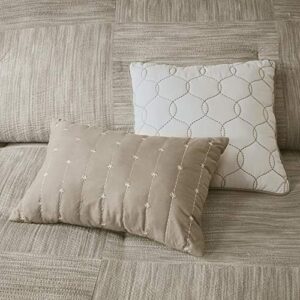 Madison Park Walter Comforter-Luxe Seersucker Print Design All Season Down Alternative Bedding, Matching Shams, Bedskirt, Decorative Pillows, Queen (90 in x 90 in), Taupe