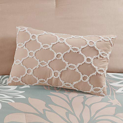 Madison Park Essentials Maible Cozy Bed in A Bag Comforter with Complete Cotton Sheet Set-Floral Medallion Damask Design All Season Cover, Decorative Pillow, Queen (90 in x 90 in), Blush/Gray