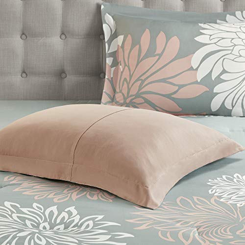 Madison Park Essentials Maible Cozy Bed in A Bag Comforter with Complete Cotton Sheet Set-Floral Medallion Damask Design All Season Cover, Decorative Pillow, Queen (90 in x 90 in), Blush/Gray