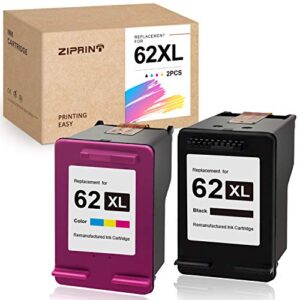ziprint remanufactured ink cartridge replacement for hp 62xl 62 xl use with officejet 5740 5745 5743 200 250 envy 7640 7645 5660 5540 5642 5643 5665 5663 5640 printer (2-pack)