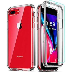 coolqo compatible for iphone 8 plus/iphone 7 plus/iphone 6s/6 plus case, with [2 x tempered glass screen protector] clear 360 full body coverage hard pc+soft silicone tpu 3in1 phone protective cover