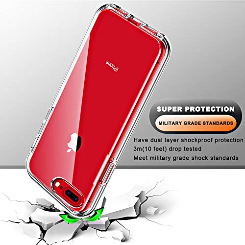 COOLQO Compatible for iPhone 8 Plus/iPhone 7 Plus/iPhone 6S/6 Plus Case, with [2 x Tempered Glass Screen Protector] Clear 360 Full Body Coverage Hard PC+Soft Silicone TPU 3in1 Phone Protective Cover