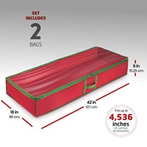 ZOBER Non Woven Under-Bed Christmas Gift wrap Storage & Decoration Bag PVC Cover, Slim Compact Wrapping paper Holiday Storage, Reinforced Handles for Easy Carrying