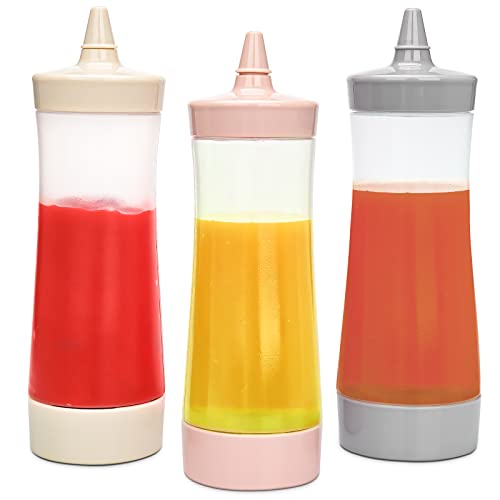 Qiuhome Plastic Condiment Squeeze Bottles with Cap,12 oz,Clear, Pack of 3