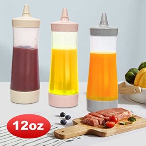 Qiuhome Plastic Condiment Squeeze Bottles with Cap,12 oz,Clear, Pack of 3