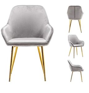 btexpert modern golden leg dark mid-back accent chairs for living room set of two, gray velvet leisure armchair with gold plating legs upholstered dining room chair