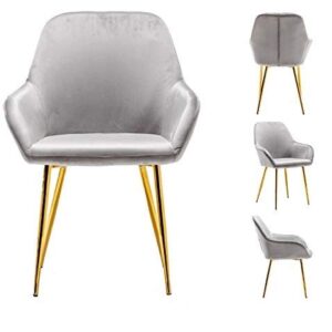 BTEXPERT Modern Golden Leg Dark Mid-Back accent chairs for living room set of two, Gray Velvet Leisure Armchair with Gold Plating Legs upholstered Dining Room Chair