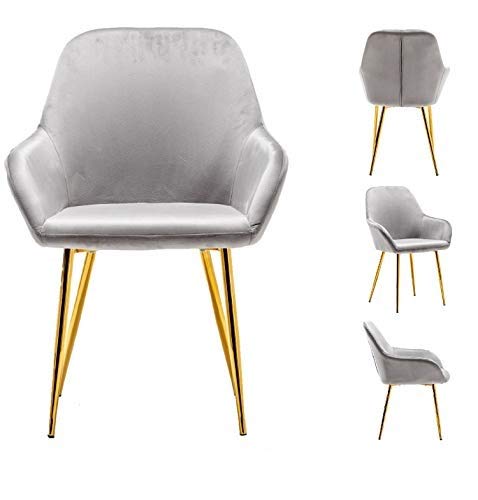 BTEXPERT Modern Golden Leg Dark Mid-Back accent chairs for living room set of two, Gray Velvet Leisure Armchair with Gold Plating Legs upholstered Dining Room Chair