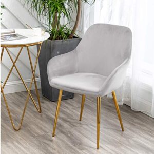 BTEXPERT Modern Golden Leg Dark Mid-Back accent chairs for living room set of two, Gray Velvet Leisure Armchair with Gold Plating Legs upholstered Dining Room Chair