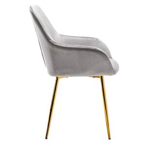 BTEXPERT Modern Golden Leg Dark Mid-Back accent chairs for living room set of two, Gray Velvet Leisure Armchair with Gold Plating Legs upholstered Dining Room Chair