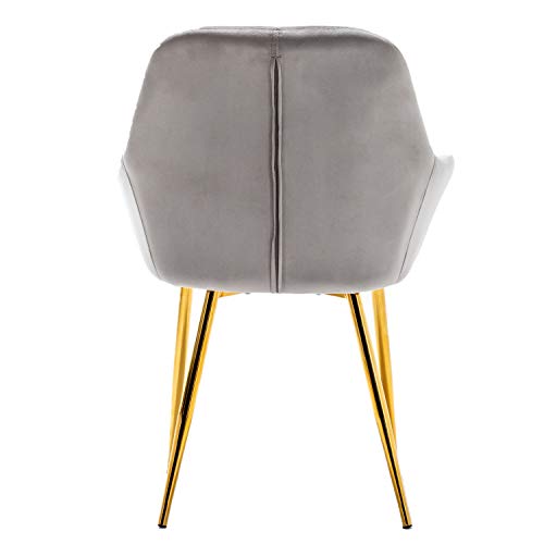 BTEXPERT Modern Golden Leg Dark Mid-Back accent chairs for living room set of two, Gray Velvet Leisure Armchair with Gold Plating Legs upholstered Dining Room Chair