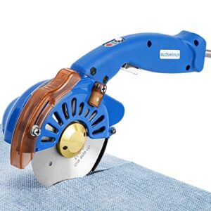 baoshishan electric fabric rotary cutter speed adjustable fabric scissors 100mm/4inch round blade 27mm/1.06inch thickness cutting machine for multilayer fabric leather cloth carpet (blue)