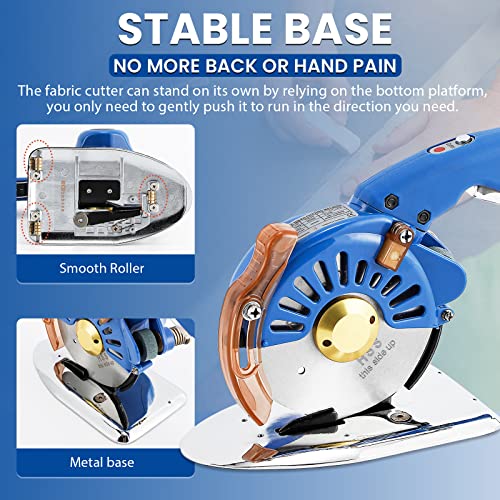 BAOSHISHAN Electric Fabric Rotary Cutter Speed Adjustable Fabric Scissors 100mm/4inch Round Blade 27mm/1.06inch Thickness Cutting Machine for Multilayer Fabric Leather Cloth Carpet (Blue)