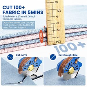 BAOSHISHAN Electric Fabric Rotary Cutter Speed Adjustable Fabric Scissors 100mm/4inch Round Blade 27mm/1.06inch Thickness Cutting Machine for Multilayer Fabric Leather Cloth Carpet (Blue)