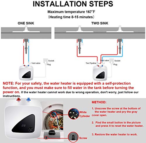 FVSTR Electric Mini-Tank Water Heater, 2.5-Gallon Point of Use for Instant Hot Water, 1440W, 120V - Shelf, Under Sink, Wall or Floor Mounted, Etank Series