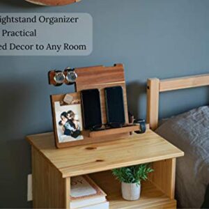 WUTCRFT - Wood Docking Station/Nightstand Organizer with Headphone Stand, Smart Watch Charging Slot, Photo Holder, and Accessory Holder, Perfect for Desk Organizer/Gifts for Men (Dark)