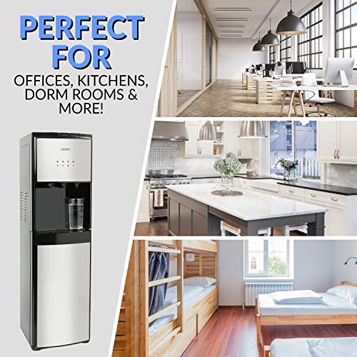 Igloo IWCBL353CRHBKS Stainless Steel Hot, Cold & Room Water Cooler Dispenser, Holds 3 & 5 Gallon Bottles, 3 Temperature Spouts, No Lift Bottom Loading, Child Safety Lock, Black/Stainless