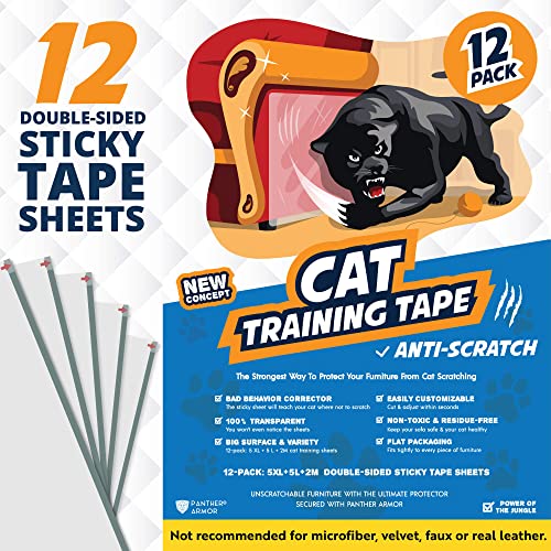 Panther Armor Cat Scratch Deterrent Tape – 12 Double Sided Anti Scratching Sticky Tape - Cat Furniture Protector – Cat Training Tape Corner Couch Protector for Cats - Cat Scratch Furniture Protector