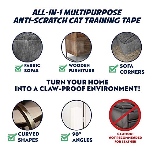 Panther Armor Cat Scratch Deterrent Tape – 12 Double Sided Anti Scratching Sticky Tape - Cat Furniture Protector – Cat Training Tape Corner Couch Protector for Cats - Cat Scratch Furniture Protector