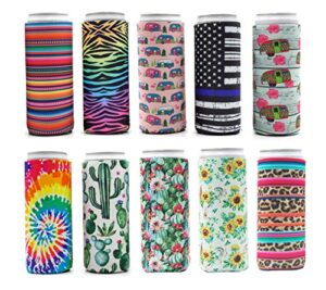 sunsetbaby slim can cooler for 12oz skinny can coolers - insulated neoprene can sleeves perfect for white claw, slim beer, spiked seltzer